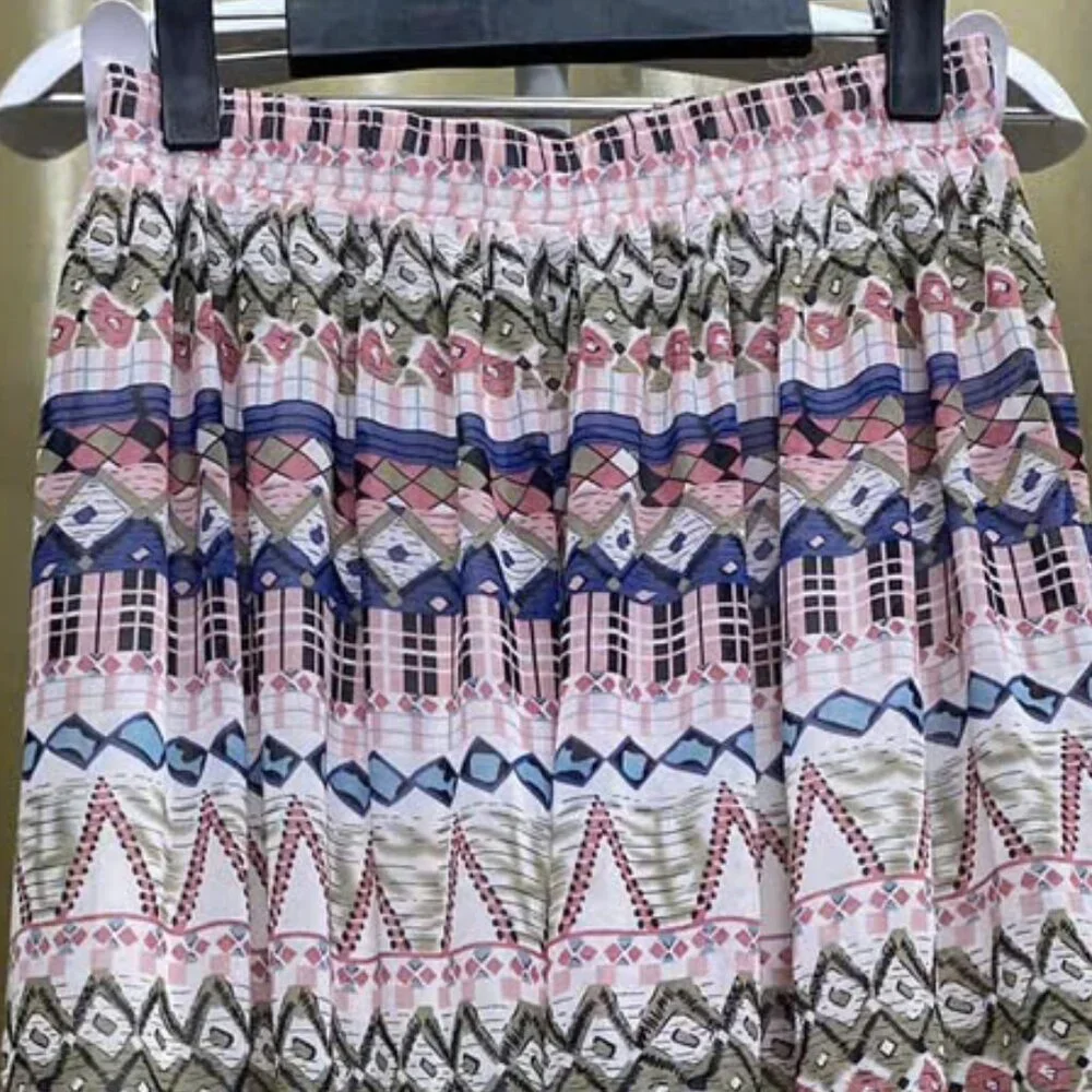 Tribal Print Elastic Waist Midi Skirt